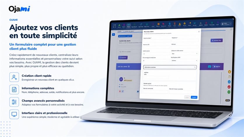 Formulaire d’ajout d’un client dans Ojami